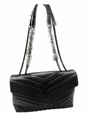 Leather Quilted Black Shoulder Bag with Chain Strap